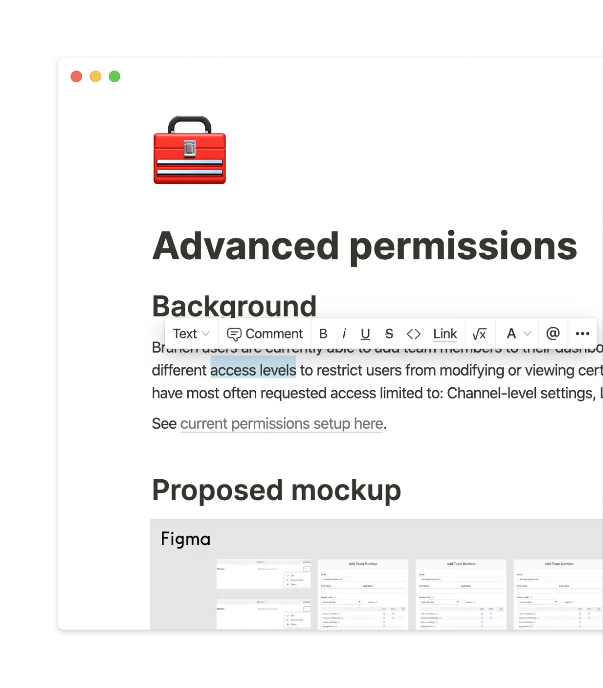 Features fade away when writing in Notion so you can focus on the content.