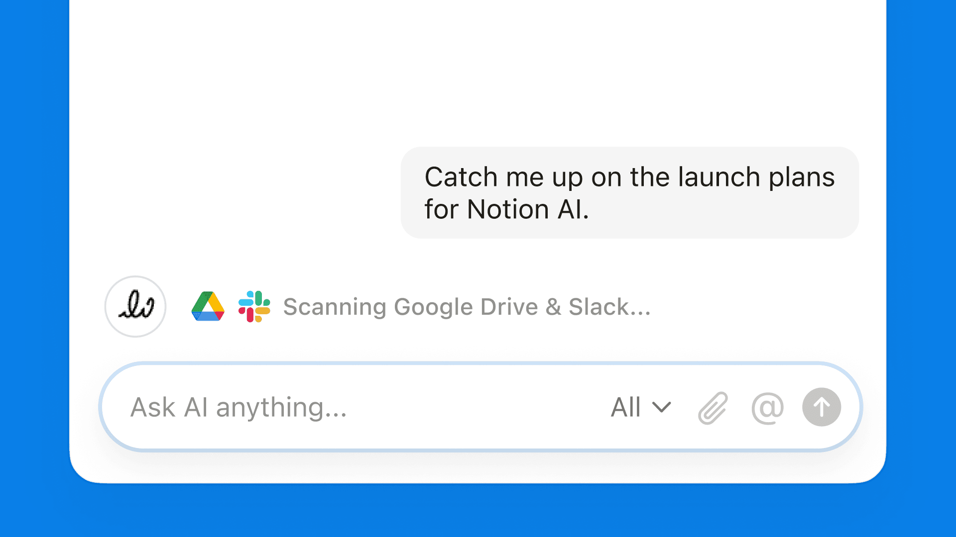 Con una simple indicación, la nueva IA de Notion puede buscar todo lo que necesito en Notion, Slack y Google Drive.