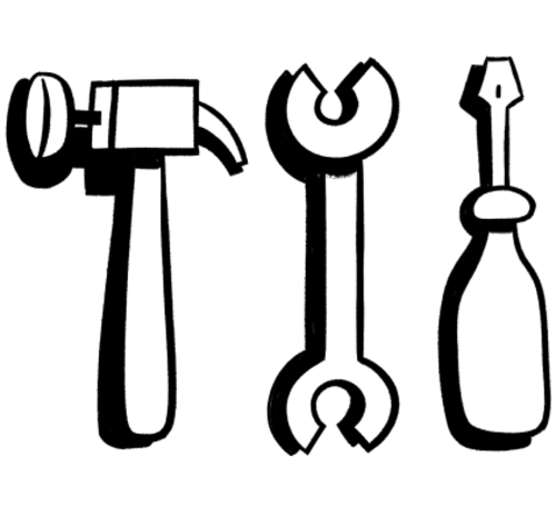 A hammer, wrench, and screwdriver lying next to each other.