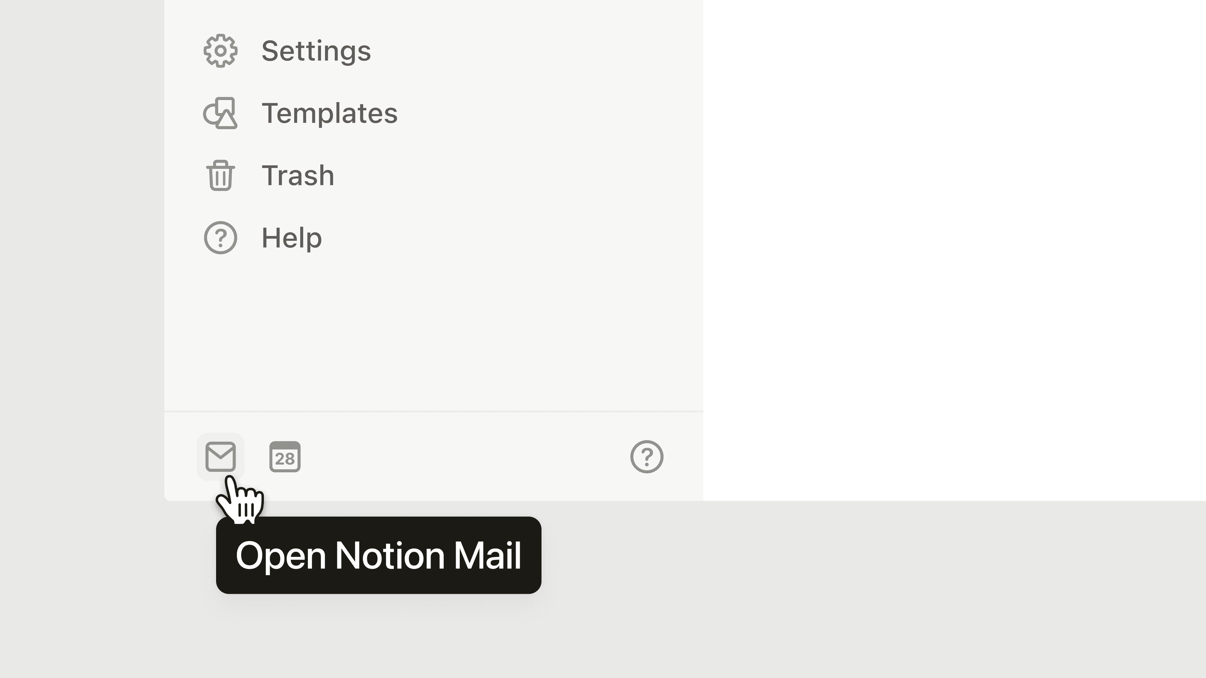 hc: Notion Mail-sidemenu-indgangspunkt