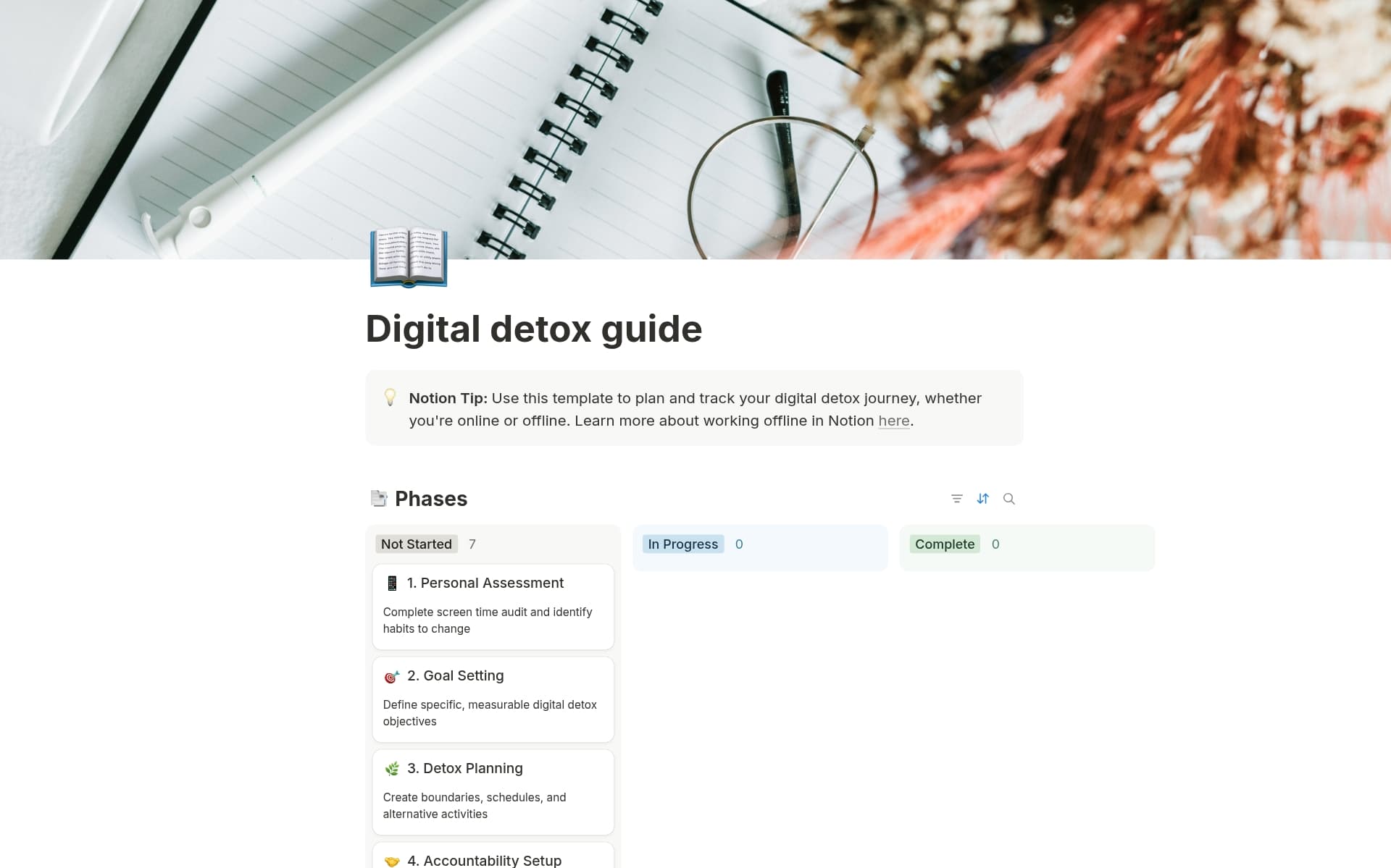 Capture d’écran de la collection Your digital detox playground par Notion